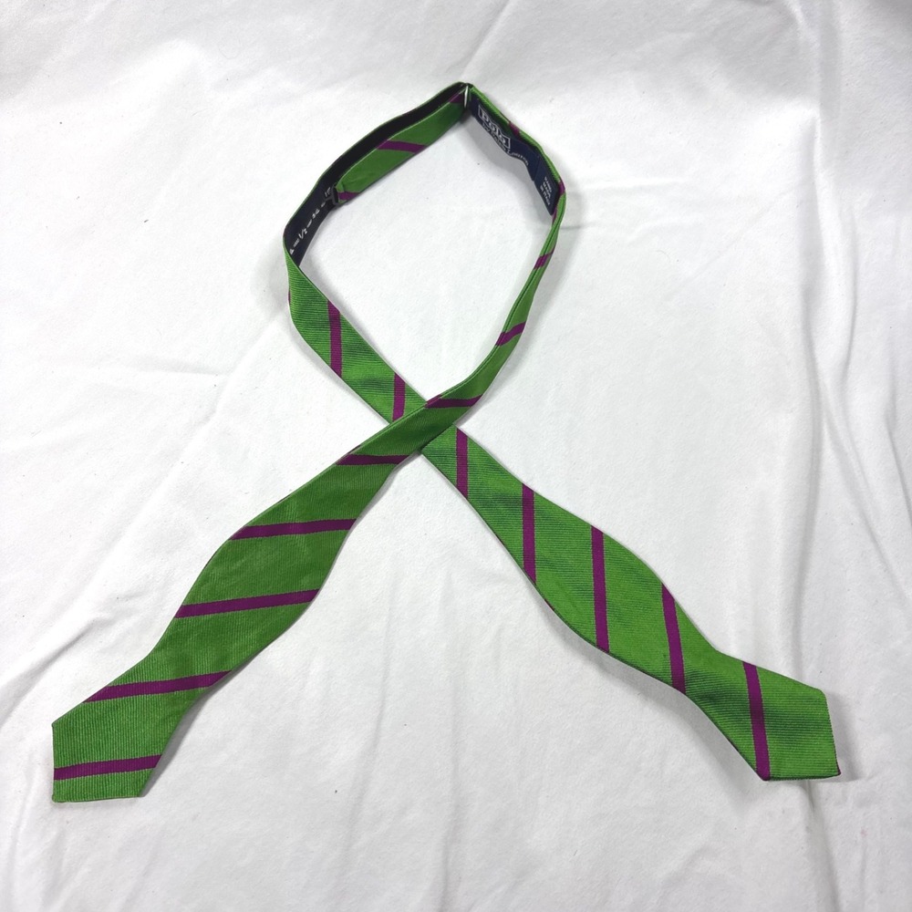 Polo Ralph Lauren Mens Green Purple Striped Silk Bow Tie Hand Made Italy
